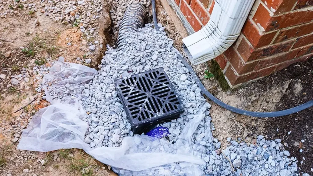 French drain installation expert working on property