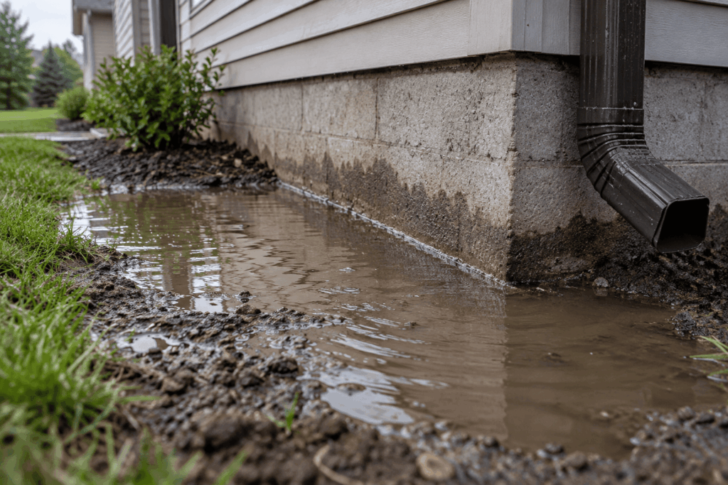 water pooling around house foundation
