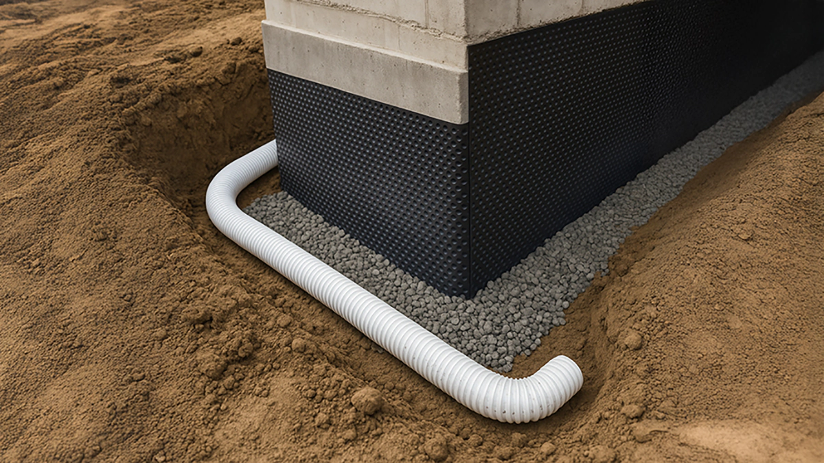 exterior foundation drainage installation around house