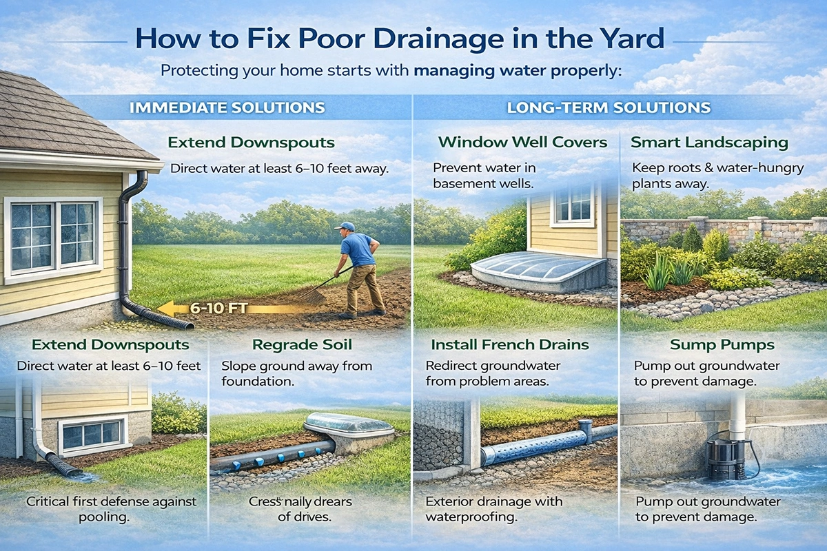 water pooling near house foundation