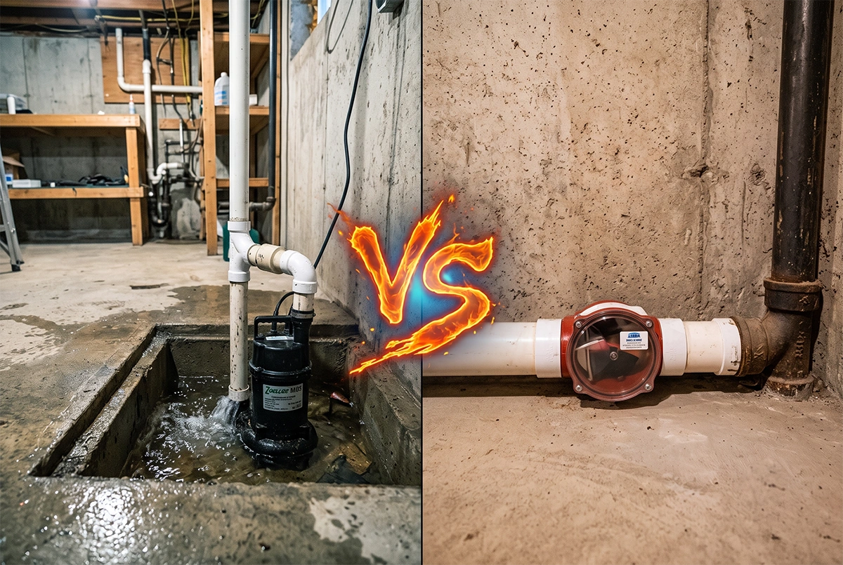 difference between sump pump and backwater valve
