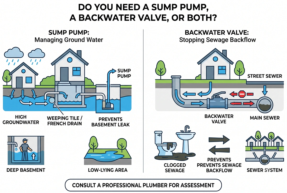 sump pump compared to backwater valve