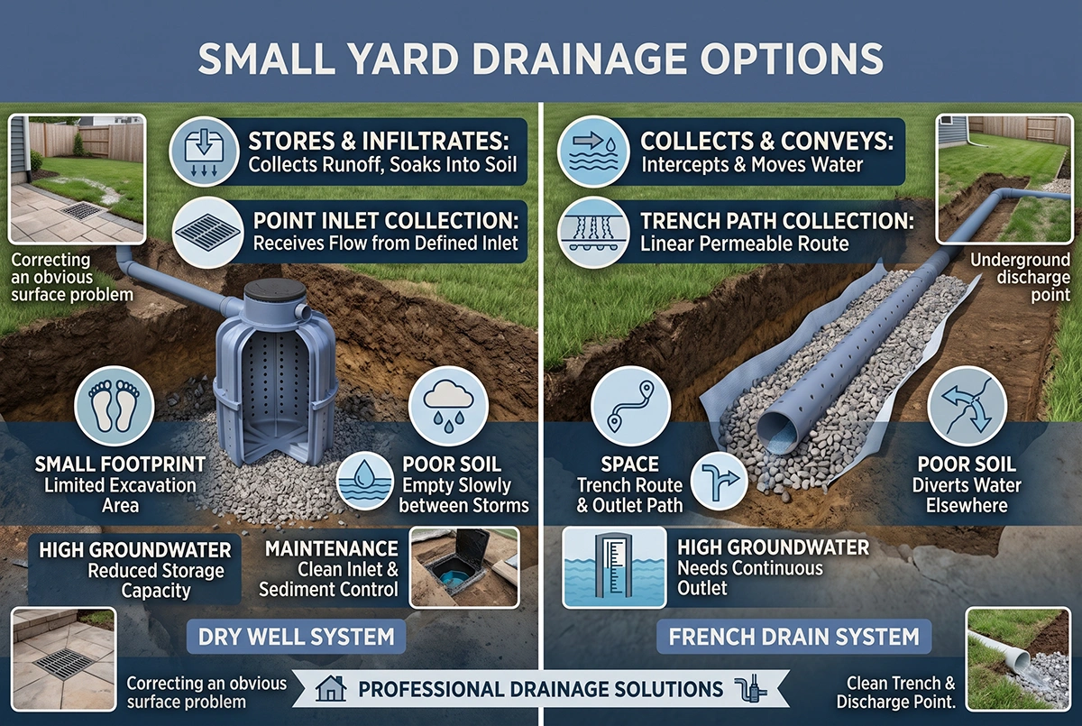 dry well for yard drainage in a small backyard