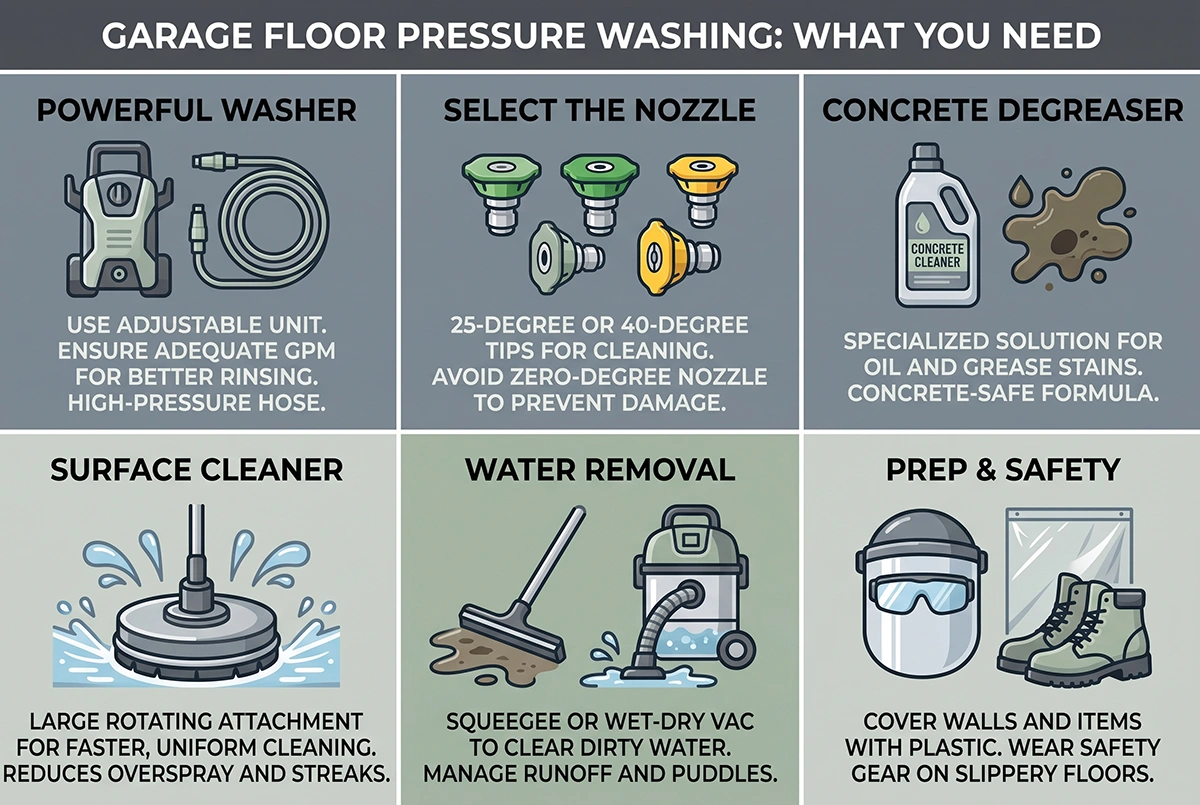 how to pressure wash garage floor