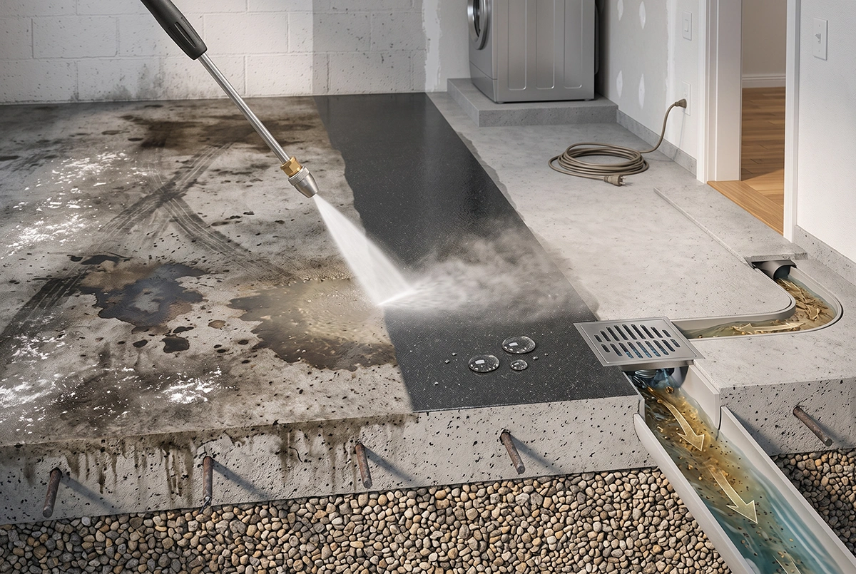 pressure wash garage floor