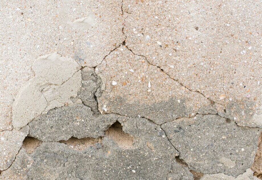 Thin vertical shrinkage crack in a poured concrete basement wall