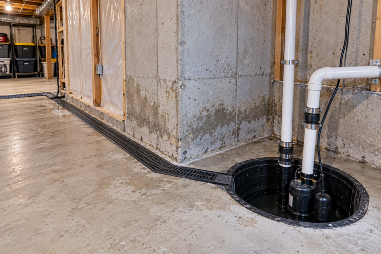 Interior drainage channel and sump pit in a Toronto basement