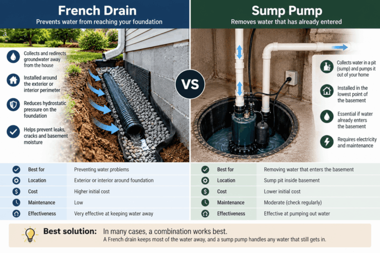french drain vs sump pump