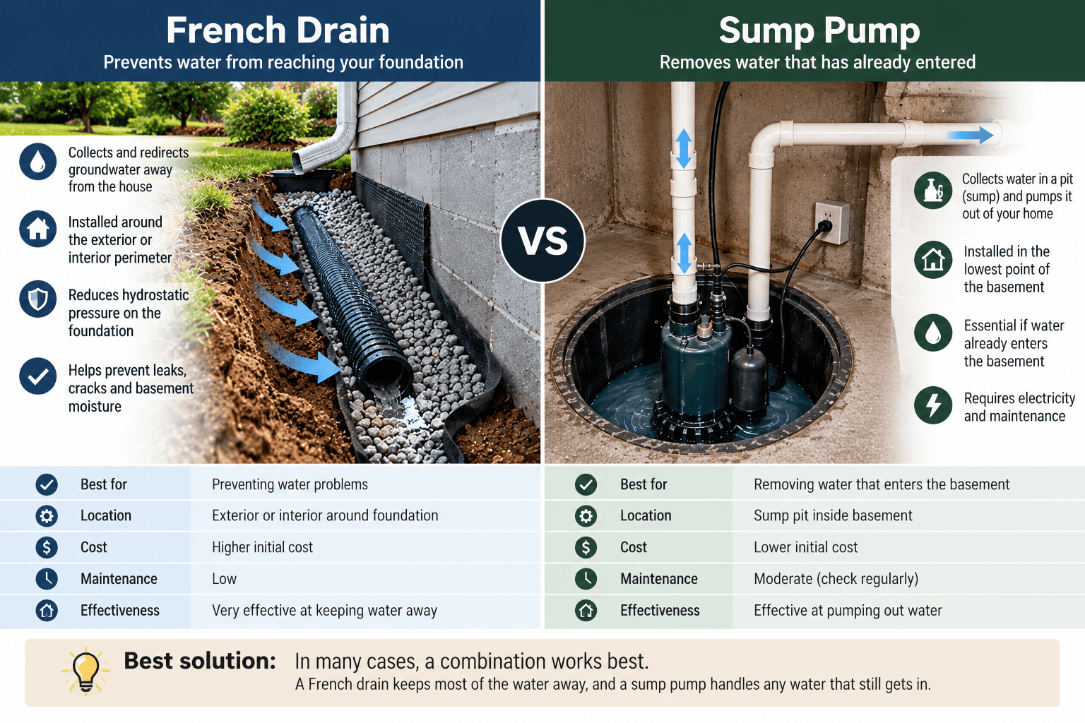 french drain vs sump pump